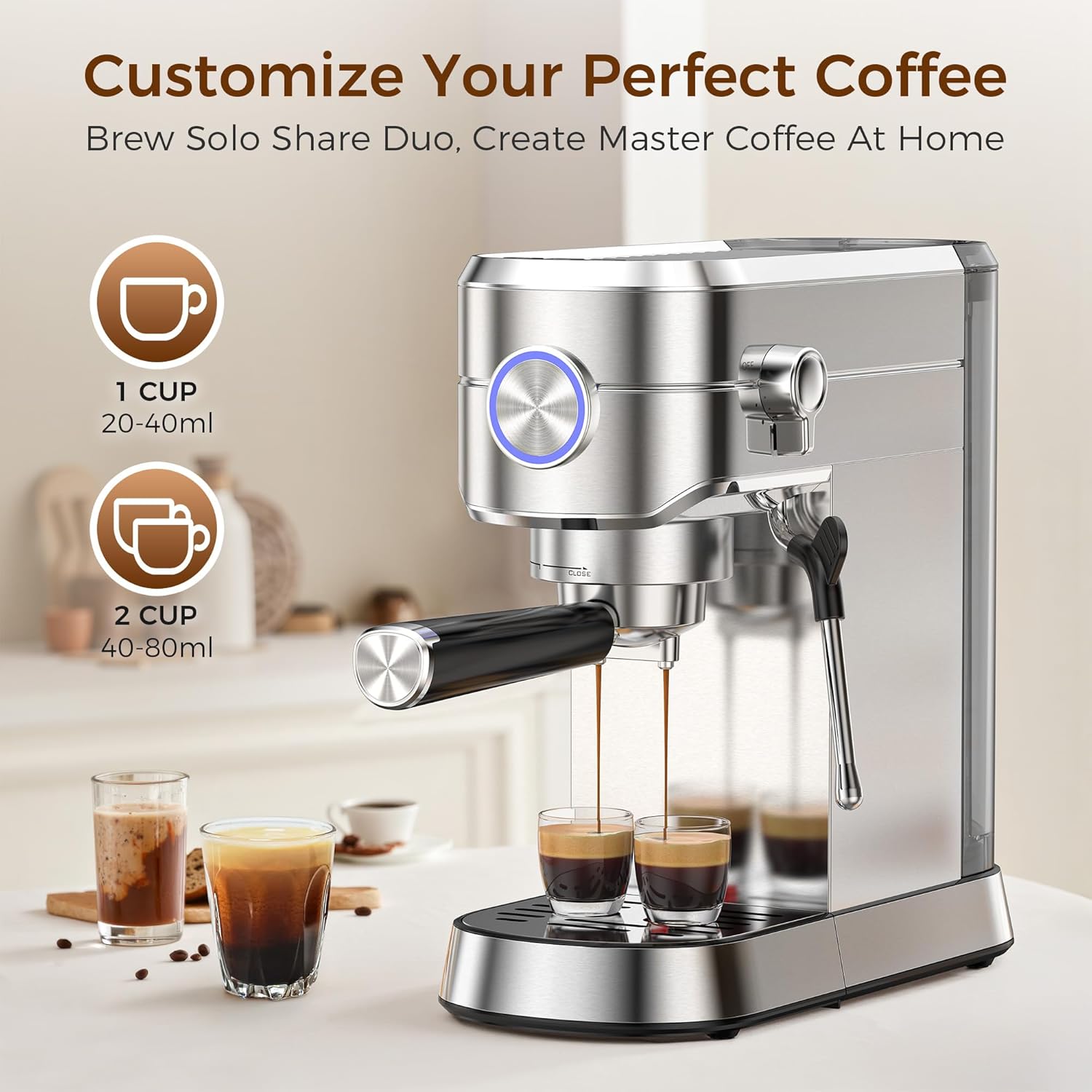 20 Bar Espresso Machine, Professional Espresso Maker with Milk Frother Steam Wand