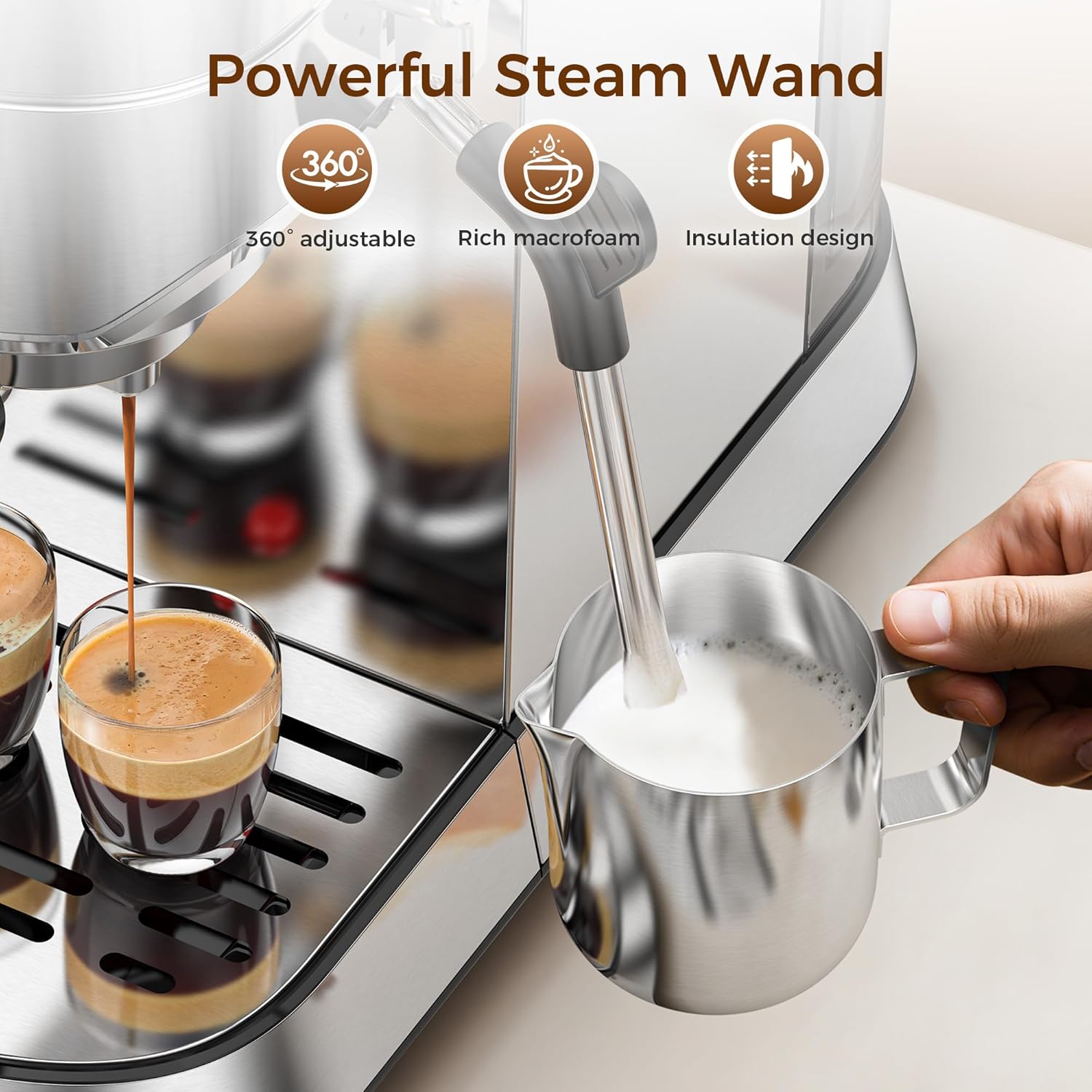 20 Bar Espresso Machine, Professional Espresso Maker with Milk Frother Steam Wand