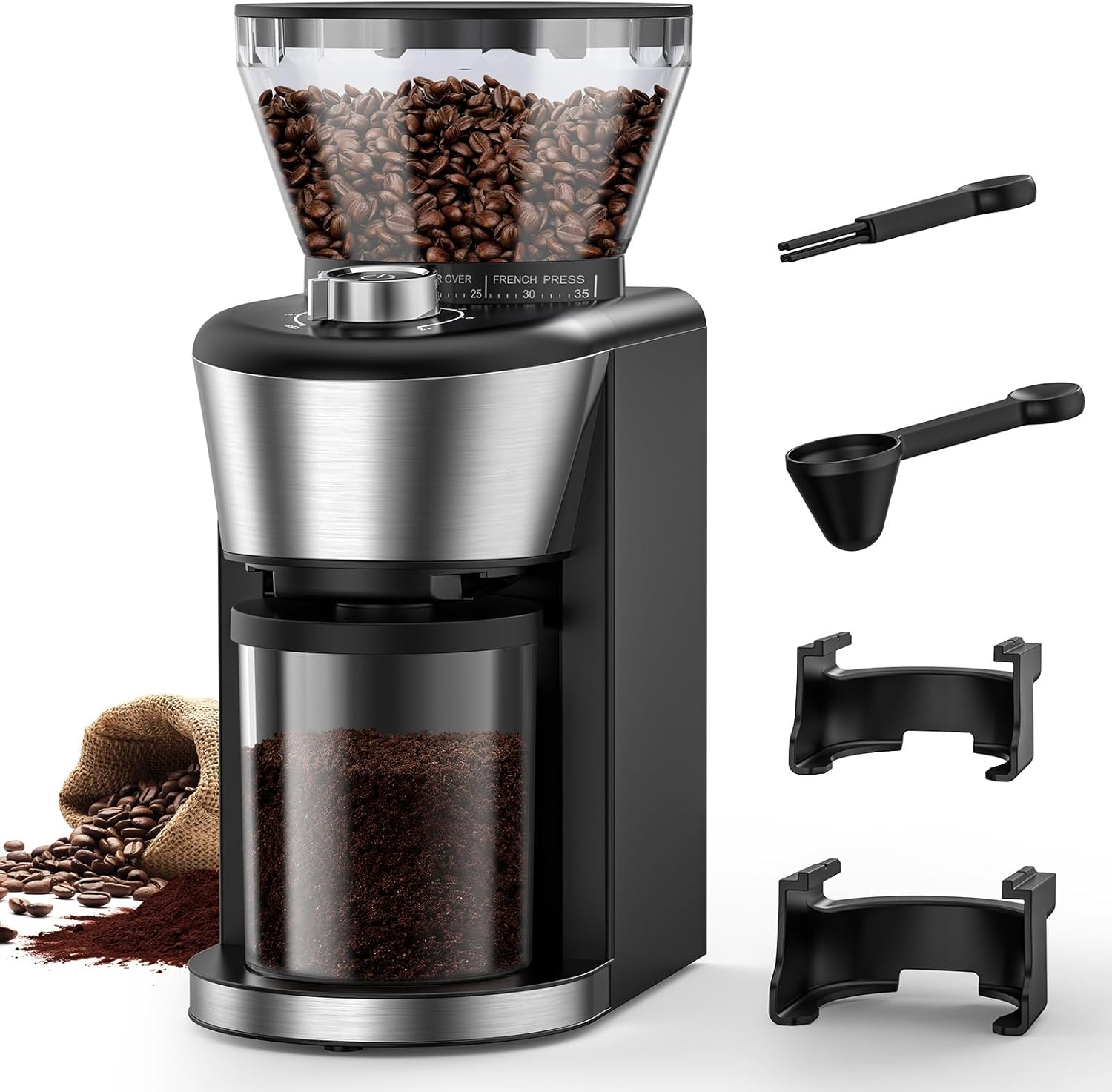 Automatic Coffee Grinder, Electric Burr One-Touch Grinder with 35 Grind Settings for Drip/Espresso/PourOver/ColdBrew, 2-12 Cup Dose Selection B8002